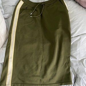 Olive green side-stripe midi skirt